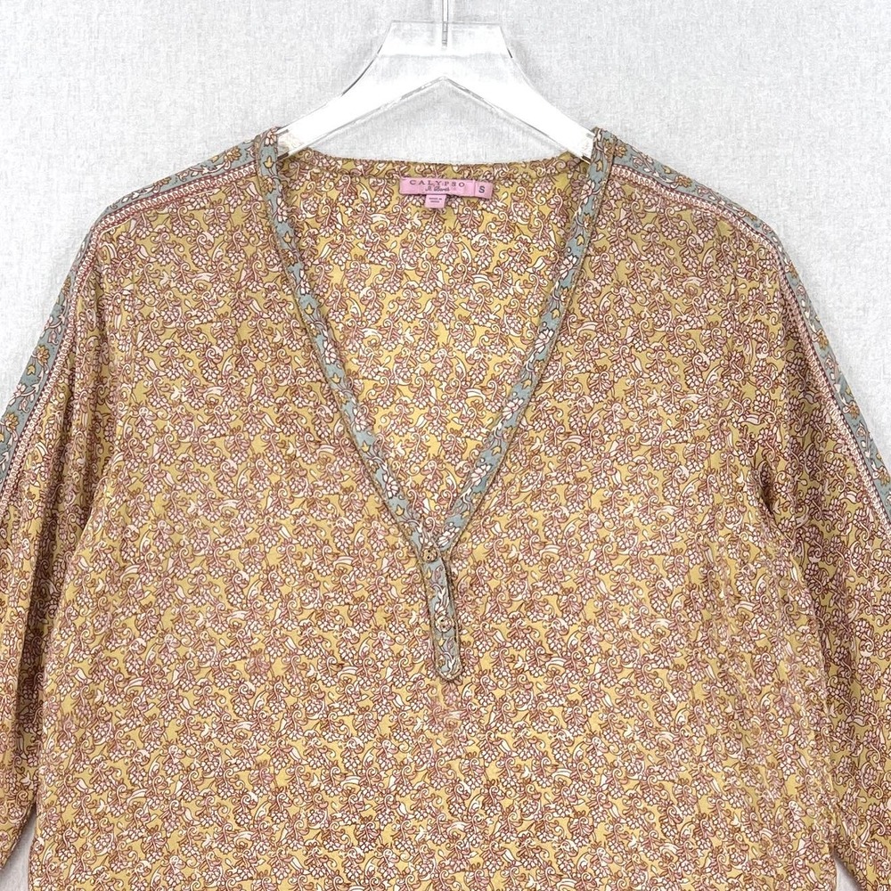 CALYPSO ST. BARTH Shirt Womens Small Gold Brown Printed Silk Long Sleeve Tunic - Picture 3 of 16